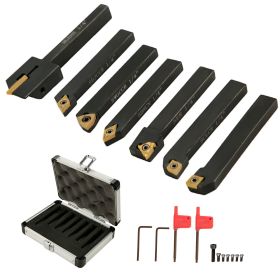 VEVOR Indexable Carbide Tools 1/4" Industrial Lathe Tools 7Pcs/Set Turning Tool Set Super-hard 40cr Mental Lathe Tools Inserts Carbide Tool Holde